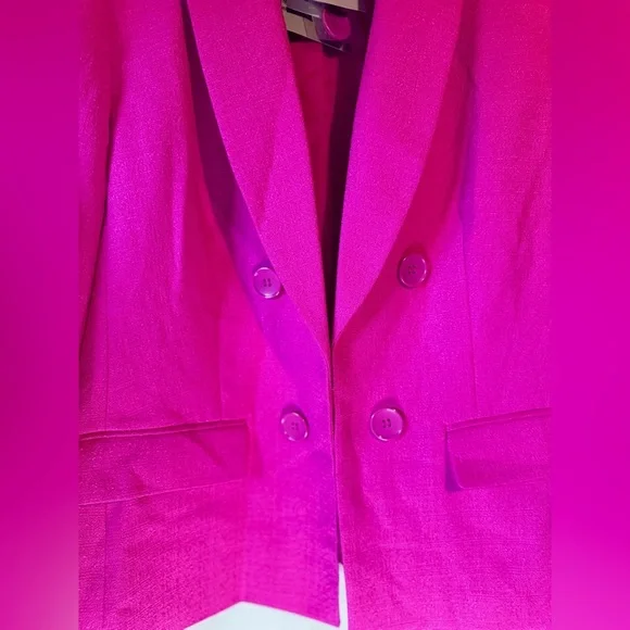 Kasper Faux Double Breasted Vibrant Pink Blazer Size 14 NWT Pink Perfection - Picture 8 of 11